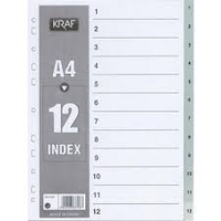 Kraf 1012 Plastik Seperatör A4 1-12 Rakam Gri